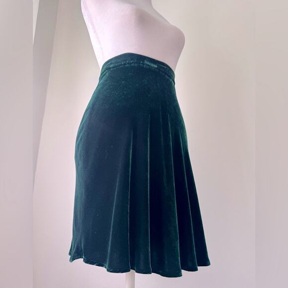 Gap Dark Green Velvet Silk Blend Stretchy Knee Length Skirt - Picture 1 of 8
